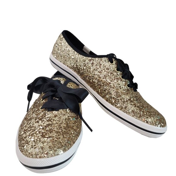 Kate Spade New York keds NIB Women's Gold Glitter Sneakers Sz 6.5M ribbon Laces - Picture 9 of 14